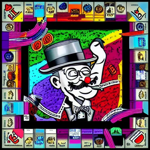 Prompt: the monopoly man dmt psychedelic art