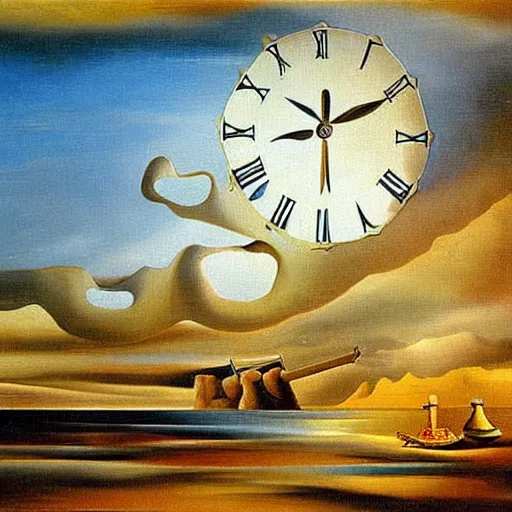 Prompt: clock oil painting by Salvador Dali