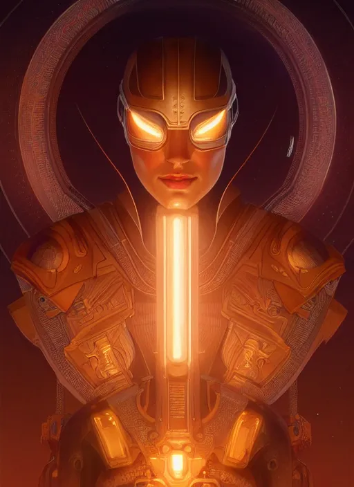 Image similar to symmetry!! portrait of ancient soldier, sci - fi, glowing lights!! intricate, elegant, highly detailed, digital painting, artstation, concept art, smooth, sharp focus, illustration, art by artgerm and greg rutkowski and alphonse mucha, 8 k