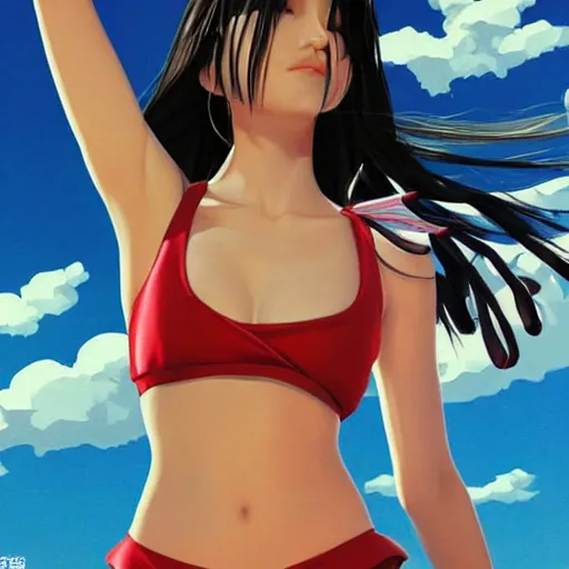 Image similar to a beautiful young japanese natalie portman alluring gravure model, stylized concept art, wearing elegant designer bomber jacket and one piece bikini, bomber jacket with mesoamerican patterns, mesoamerican native street fashion, princess mononoke, painted by ilya kuvshinov aesthetic, gorgeous, stunning, alluring, attractive, artstation, pinterest, digital art