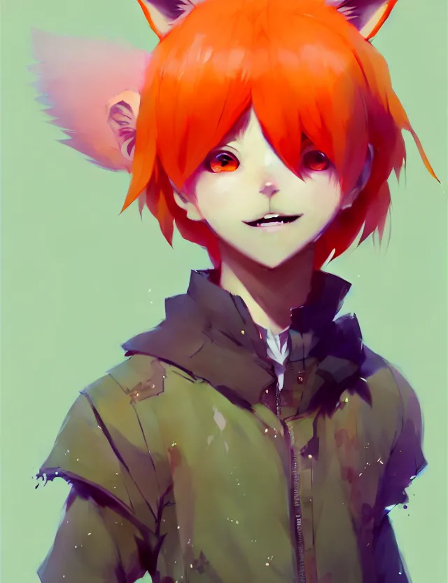 Prompt: a beautiful fullbody portrait of a cute anime boy with orange hair and pink fox ears. character design by cory loftis, fenghua zhong, ryohei hase, ismail inceoglu and ruan jia. artstation, volumetric light, detailed, photorealistic, fantasy, rendered in octane