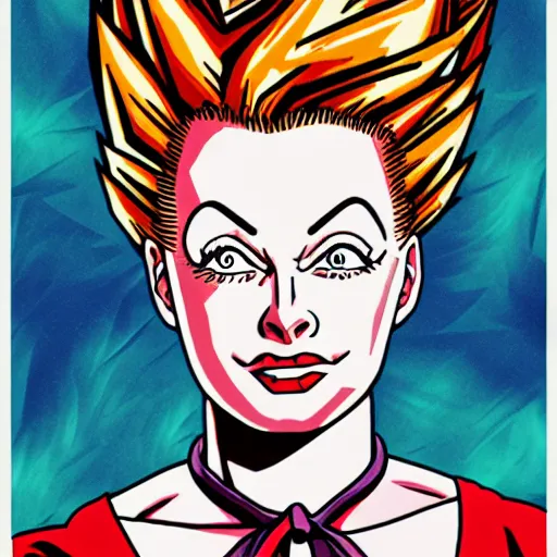 Image similar to portrait of lucille ball in the style of dragon ball z, super saiyain