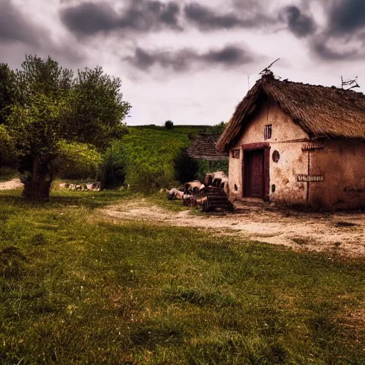 Image similar to a romanian village, 4 k photography, very detailed, photo realistic, cinematic