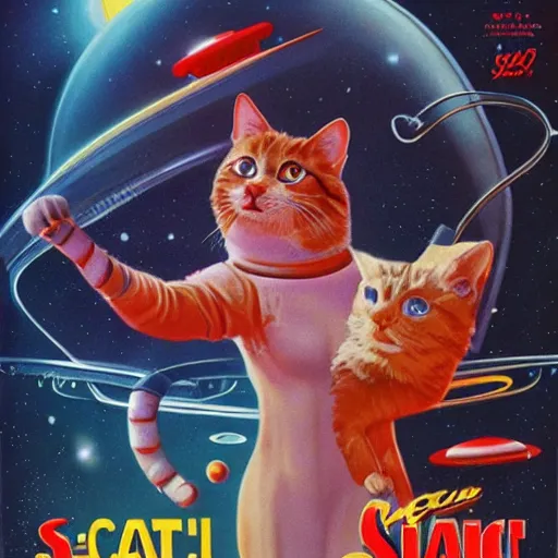 Image similar to a retro movie poster for a sci - fi film about cats in space 8 k