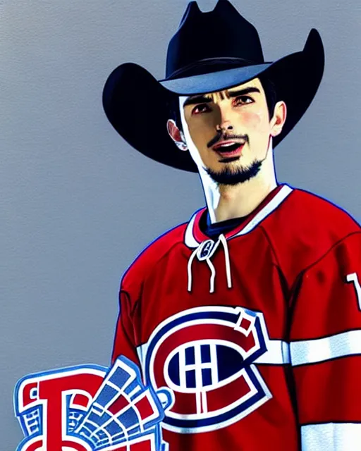 Image similar to habs carey price goaltender with cowboy hat | | fine detail!! anime!! realistic shaded lighting!! poster by ilya kuvshinov katsuhiro otomo ghost - in - the - shell, magali villeneuve, artgerm, jeremy lipkin and michael garmash and rob rey