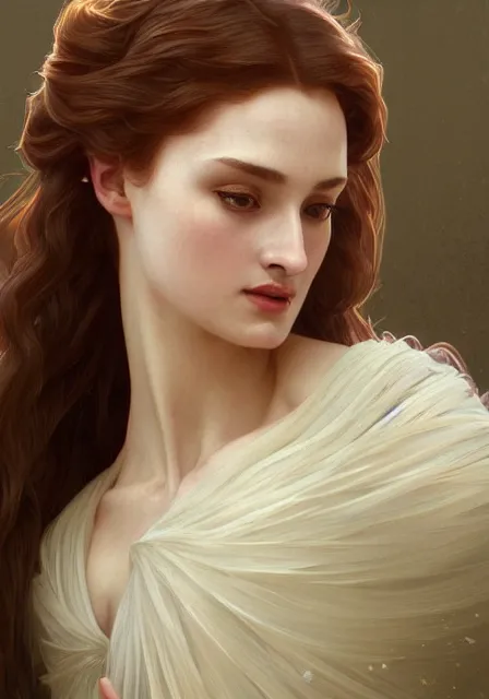 Prompt: sansa long nose, intricate, elegant, highly detailed, digital painting, artstation, concept art, smooth, sharp focus, illustration, art by artgerm and greg rutkowski and alphonse mucha and william - adolphe bouguereau