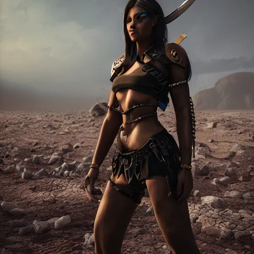 Conan Exiles female character wearing armour and Stable Diffusion