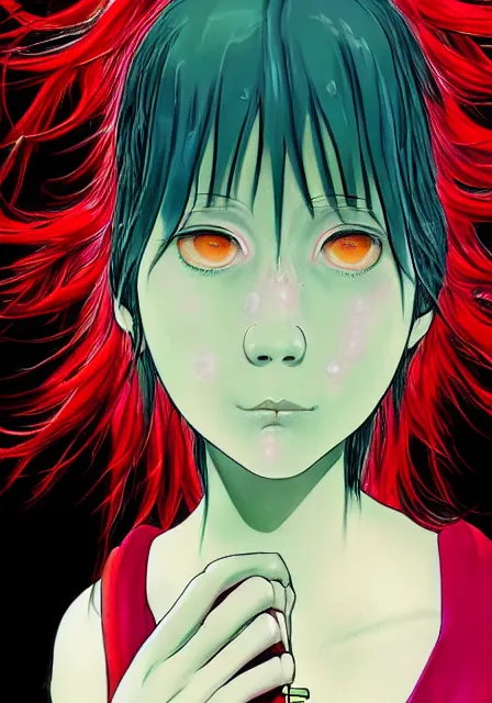 Image similar to portrait of a beautiful slime woman by junji ito, tsurumaki kazuya, 8 k, hd, saturated, flcl, hyperreality