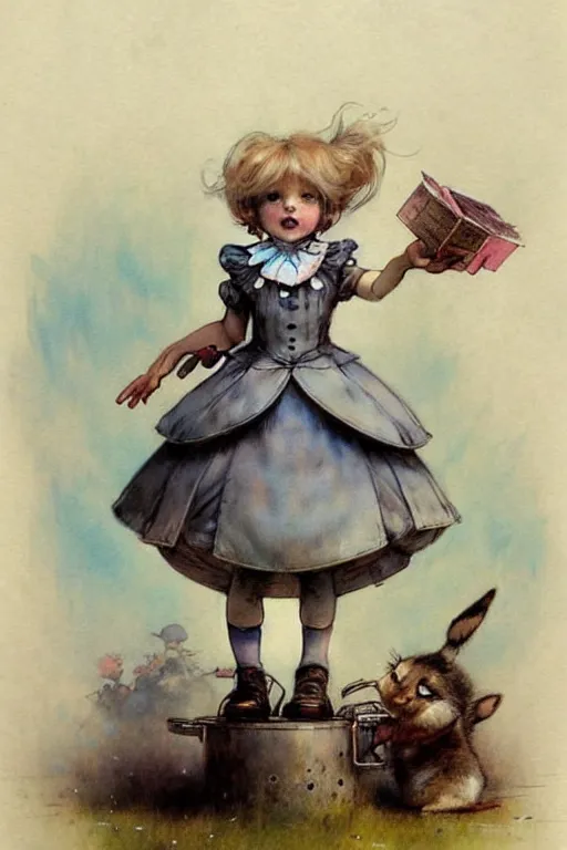 Image similar to ( ( ( ( ( 2 0 5 0 s retro future alice in wonderland childrens book page. muted colors. ) ) ) ) ) by jean - baptiste monge!!!!!!!!!!!!!!!!!!!!!!!!!!!!!!