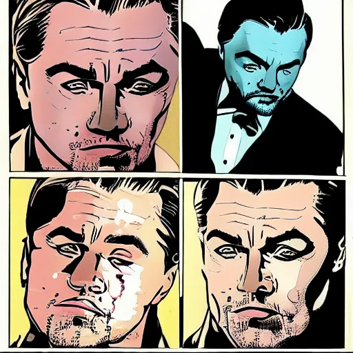 Image similar to the hyper - realistic portrait of leonardo dicaprio in a comic book by frank miller