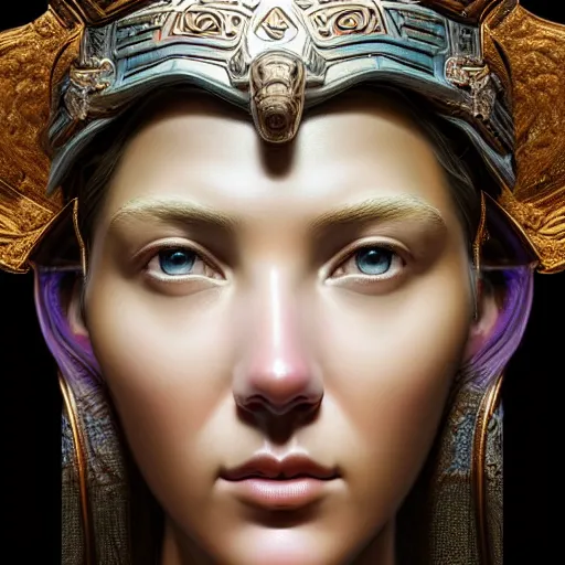 Image similar to hyperrealistic mixed media painting of beautiful goddess Athena, stunning 3d render inspired art by P. Craig Russell and Barry Windsor-Smith, perfect facial symmetry, dim volumetric lighting, 8k octane beautifully detailed render, post-processing, portrait, extremely hyper-detailed, intricate, epic composition, cinematic lighting, masterpiece, trending on artstation, very very detailed, masterpiece, stunning