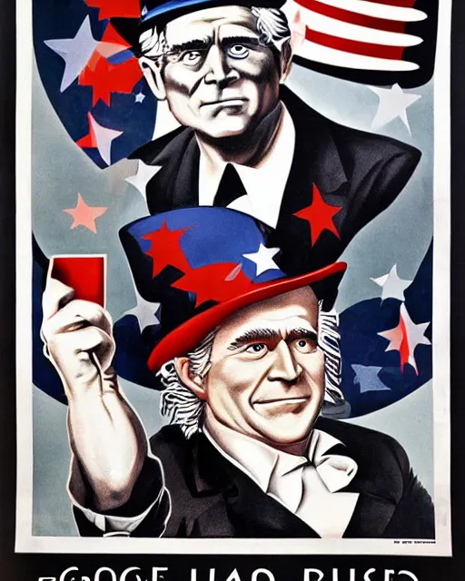 Image similar to George Bush as Uncle Sam in a war propaganda poster