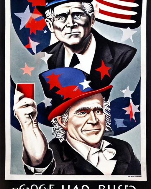 Prompt: George Bush as Uncle Sam in a war propaganda poster