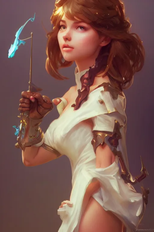 Image similar to a cute fantasy girl character, accurate anatomy, only two hands, highly detailed, digital painting, artstation, concept art, smooth, sharp focus, illustration, Unreal Engine 5, 8K, art by ross tran and greg rutkowski and alphonse Mucha