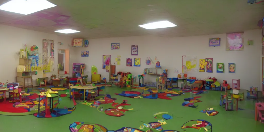 Image similar to childrens daycare indoors limital space, not well litt, creepy photo