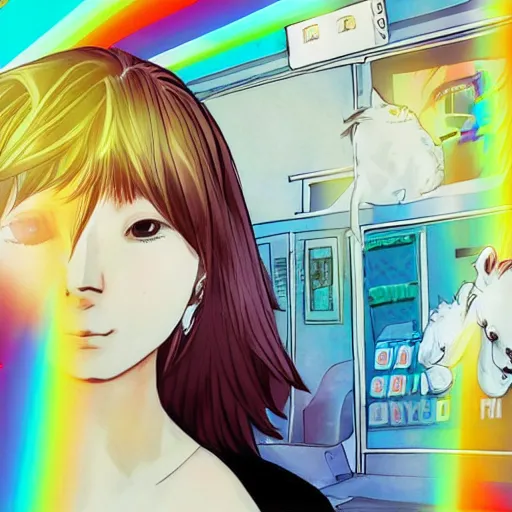 Image similar to shirt art, graphic design, manga, realistic lighting, matte colors, made by alpaca carlesi, front portrait of a girl, jpop clothing, sneaker shoes, arcade cabinet in background