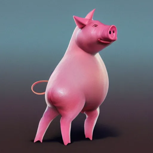 Prompt: A scrawny pink pig with its head turned to the left, concept art, artstation, awarding