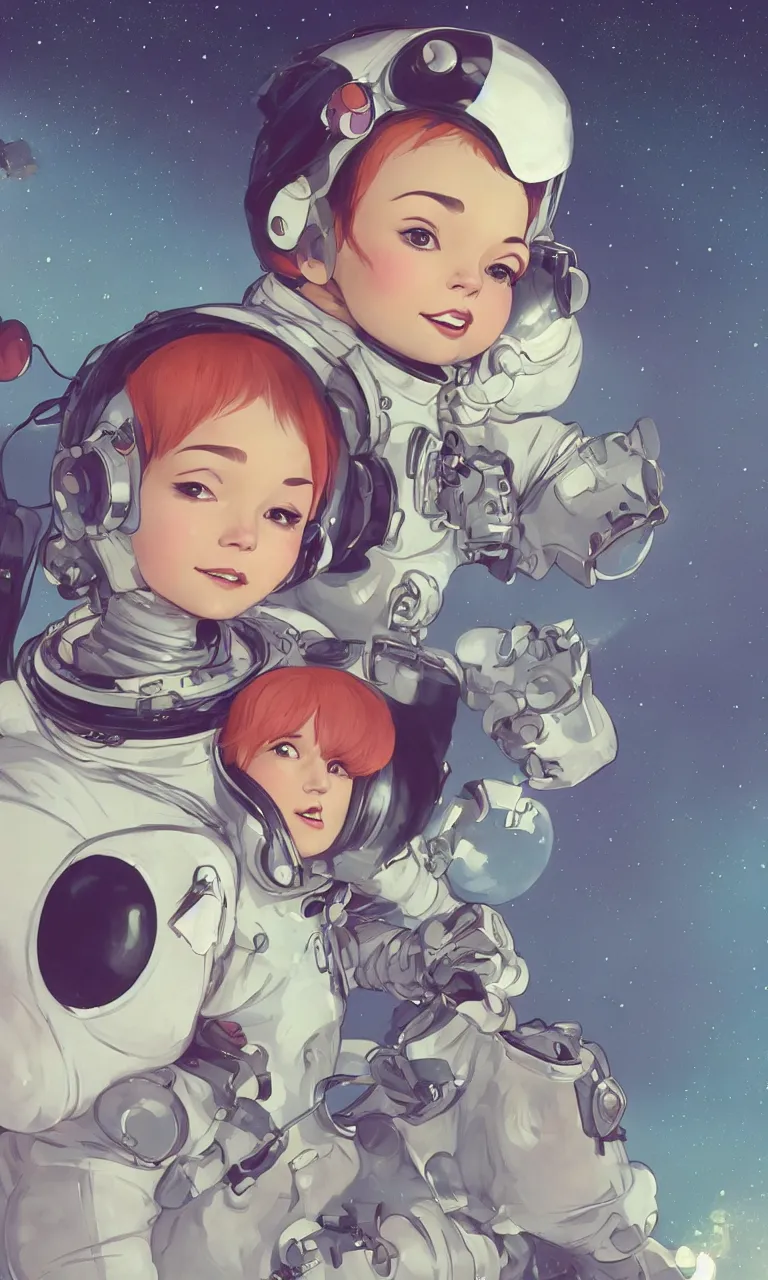 Prompt: cute pixie bjork taking charge in an astronaut suit, a look of wonder on her face, ambient lighting, 4 k, lois van baarle, ilya kuvshinov, rossdraws, alphonse mucha, jung gi kim, artstation