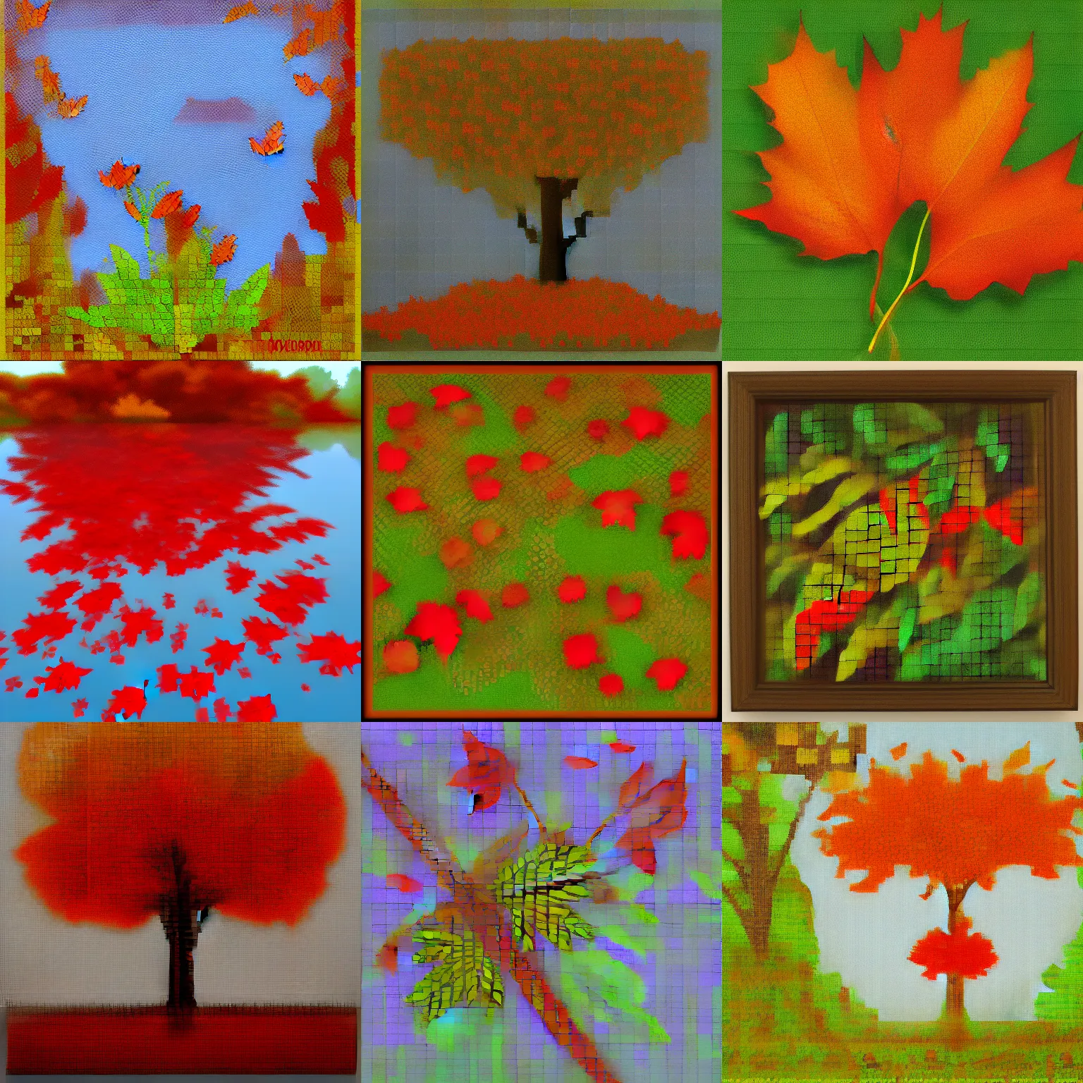 Prompt: falling leaves, pixel art