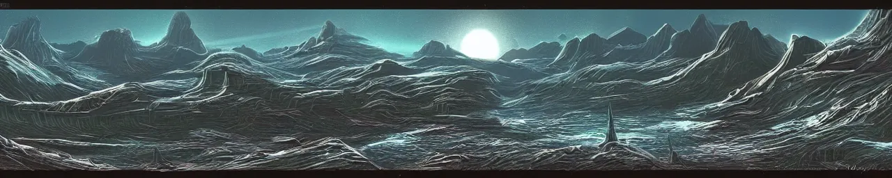 Image similar to retro sci-fi alien landscape