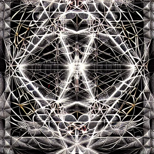 Image similar to symmetrical fractal sacral geometry, android jones