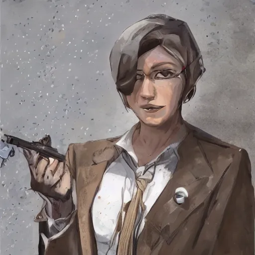 Image similar to woman in business suit, brown neat hair, pixiv, fanbox, trending on artstation, digital art, portrait, modern, sleek, highly detailed, formal, serious, determined, competent, colorized, smooth