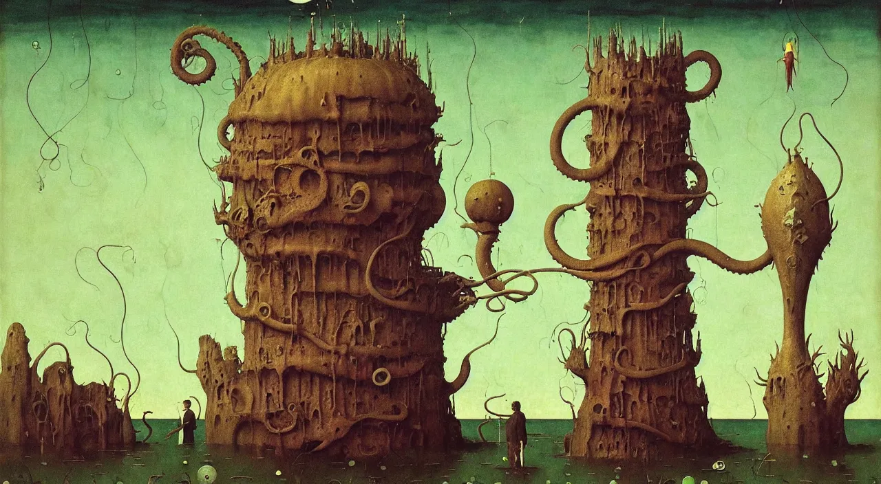 Image similar to single flooded simple!! tentacle gourd tower anatomy, very coherent and colorful high contrast masterpiece by norman rockwell franz sedlacek hieronymus bosch dean ellis simon stalenhag rene magritte gediminas pranckevicius, dark shadows, sunny day, hard lighting