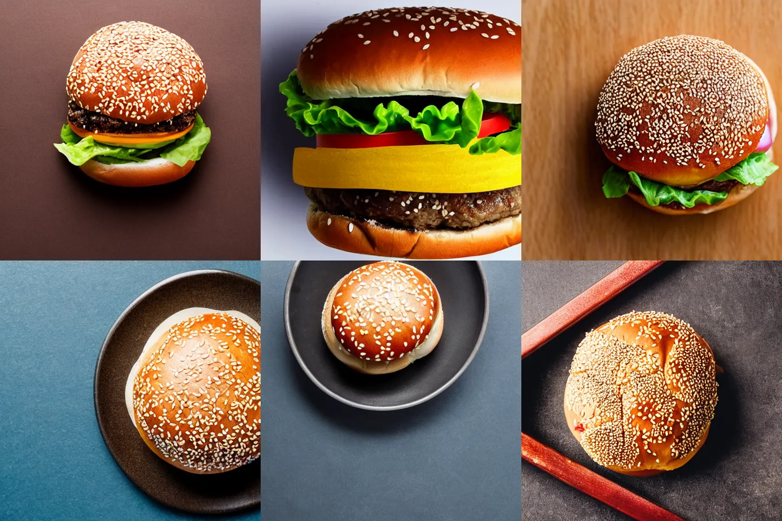 Prompt: a hamburger with a sesame seed bun with a man inside. top down view.