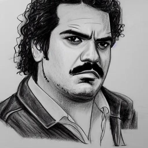 Image similar to sketch of pablo escobar played by wagner moura in narcos covering his face with a bandana, insanely detailed drawing