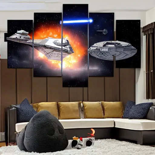 Image similar to star wars space fight star destroyer photo realistic giant Mickey Mouse with a lightsaber