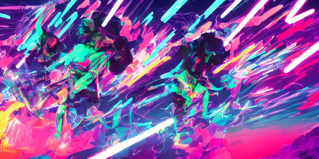 Image similar to Lightning storm rap battle, digital art, vapor wave, hip hop, psychedelic tron, trending on Artstation, professional artist, detailed, 4k