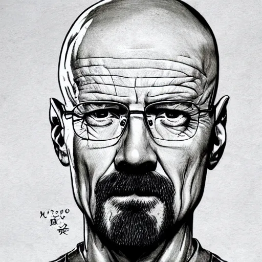 Image similar to Walter White, drawn by Hirohiko Araki, highly detailed