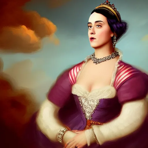 Prompt: katy perry dressed as queen victoria, digital portrait, artstation