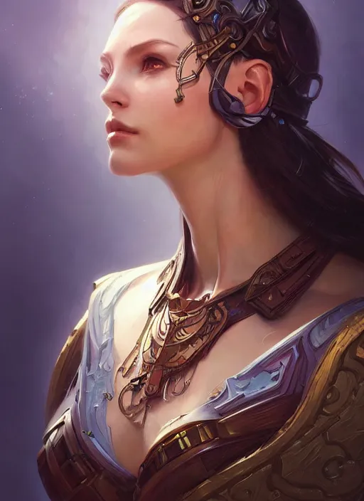 Image similar to beautiful humanoid android, d & d, fantasy, intricate, elegant, highly detailed, digital painting, artstation, concept art, matte, sharp focus, illustration, hearthstone, art by artgerm and greg rutkowski and alphonse mucha