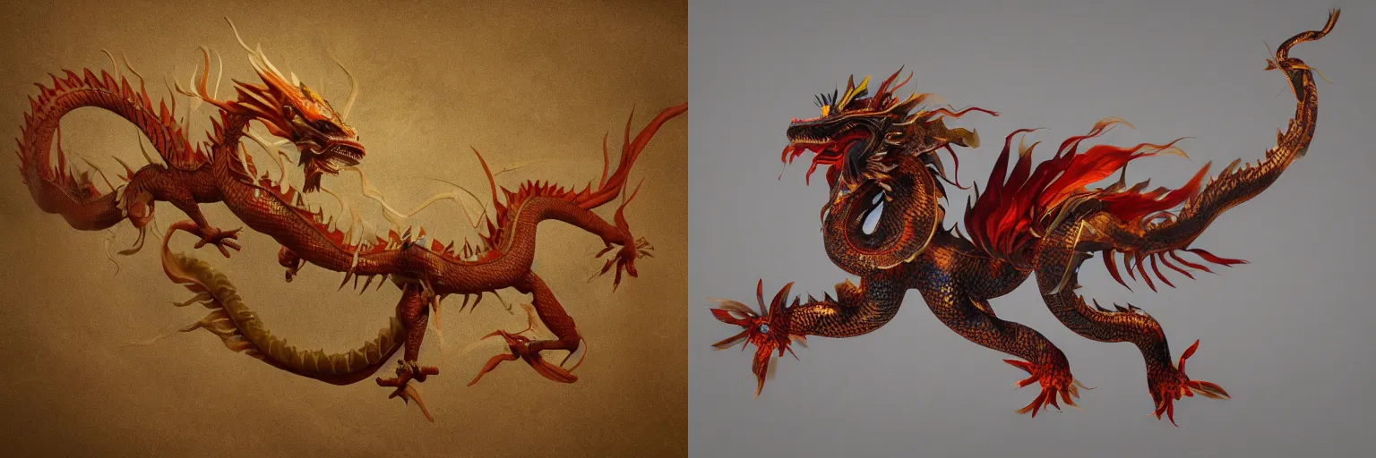 Prompt: A beautiful painting of Chinese dragon by Leonardo Da Vinci, octane render, unreal engine, trending on artStation, 4k, lighting