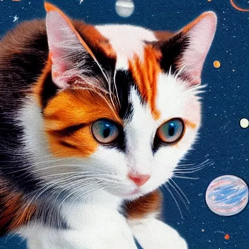 Image similar to a calico cat as an astronout