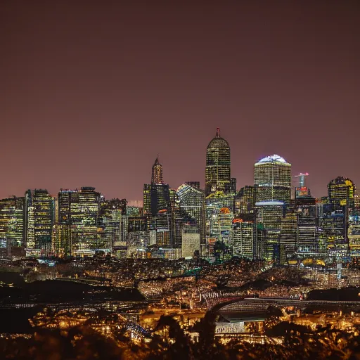 Prompt: mushroom skyline at night