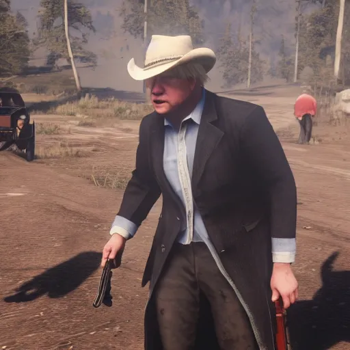 Image similar to Boris Johnson in Red Dead Redemption 2, game screenshot