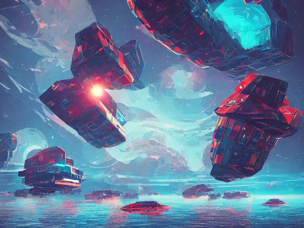 Image similar to floating asteroid mining colony by alena aenami, petros afshar