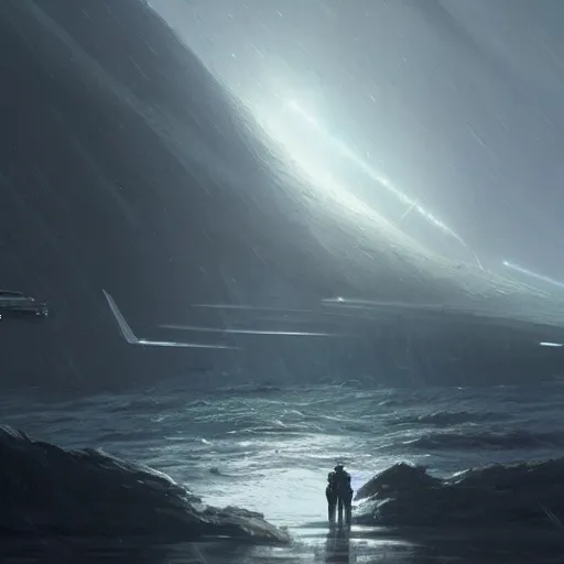 Prompt: star wars concept art by greg rutkowski, a palatial and imposing grey rectangle in the middle of a ocean landscape, enigmatic atmosphere, beautiful and cinematic lighting, artstation hq.