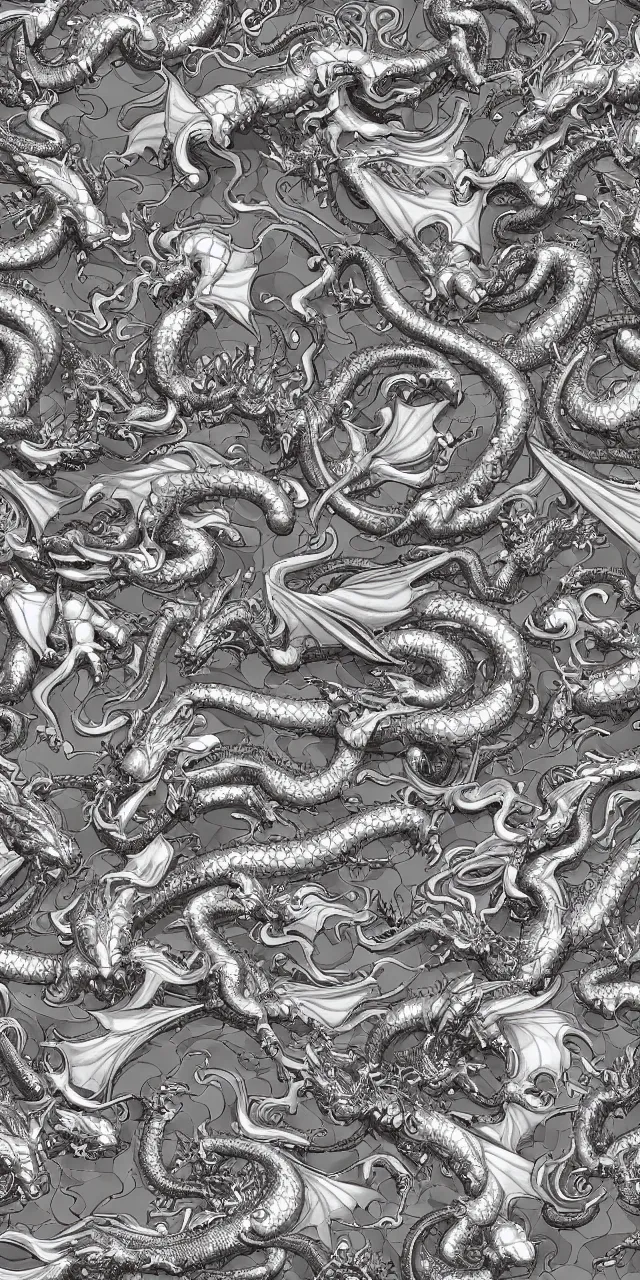 Image similar to a seamless pattern of giant galactic sized beautiful hot anthropomorphic robot mecha female dragons, detailed sleek silver armor, epic proportions, epic scale, symmetric, seamless pattern, tileable pattern, highly detailed digital art, futuristic, macro art, warframe fanart, destiny fanart, anthro, giantess, macro, furaffinity, deviantart, 8k 3D realism