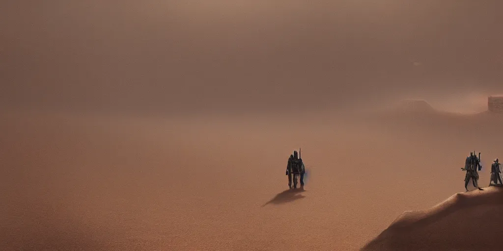 Image similar to dune the movie, ornithopter in the desert surrounded by sand dunes, greg rutkowski, 8 k, shallow depth of field, intricate detail, concept art,