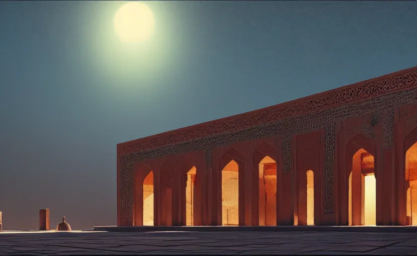 Prompt: exterior shot of utopian ancient persian architecture with cinematic lighting by peter zumthor and renzo piano, darek zabrocki and greg ruthkowski, simon stalenhag, m. c. escher vibe, cinematic, holy place, paradise, scifi, futurism, atmospheric, concept art, artstation, trending on artstation