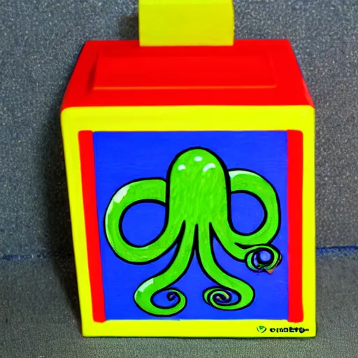 Image similar to crayon box with octopus tentacles creeping out of it