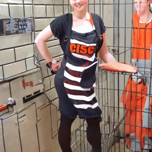 Image similar to cute chick dressed as an inmate