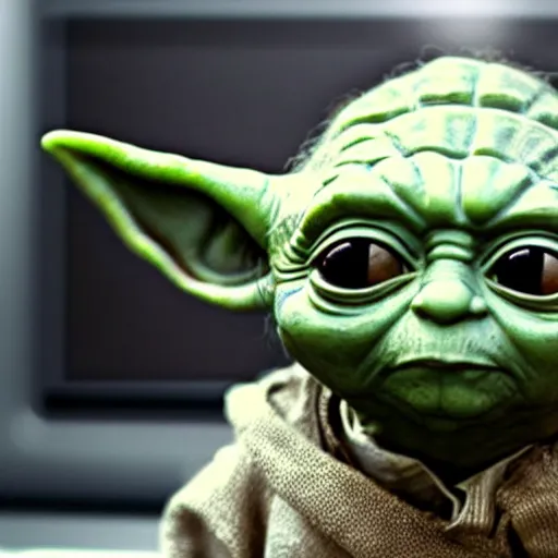 Image similar to yoda using computer