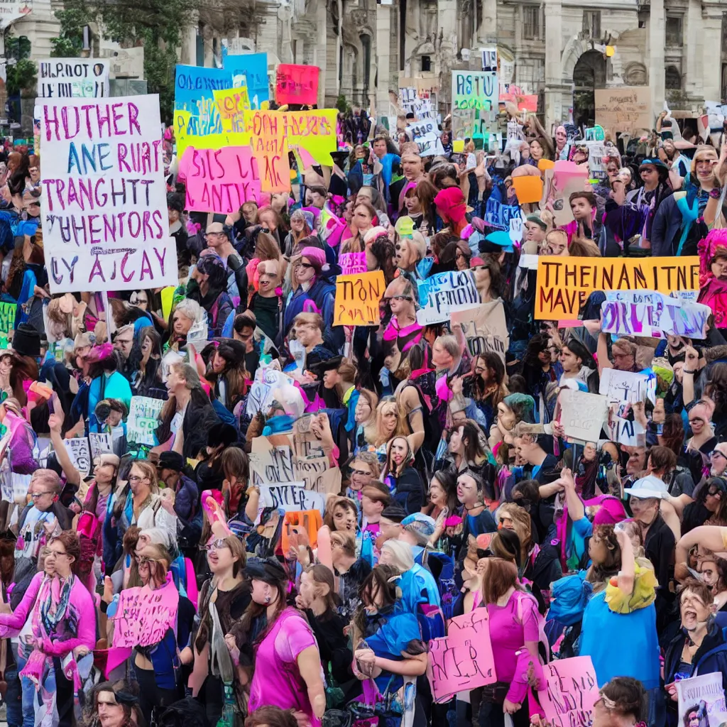 Image similar to transgender rights protest bright colours hd photo 4 k