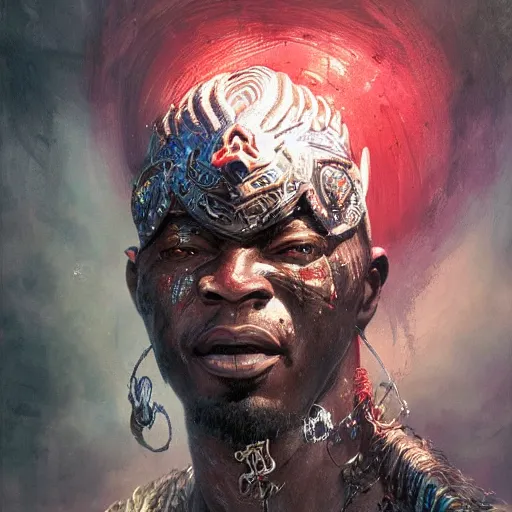 Prompt: shango, african god of thuder, dim light, front game card, marvel comics, dark, intricate, highly detailed, smooth, artstation, digital illustration by ruan jia and mandy jurgens and artgerm and wayne barlowe and greg rutkowski and zdislaw beksinski