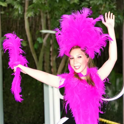 Prompt: hot pink feather boa muppet