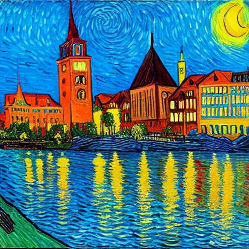 Image similar to a painting of mainz in the style of van gogh